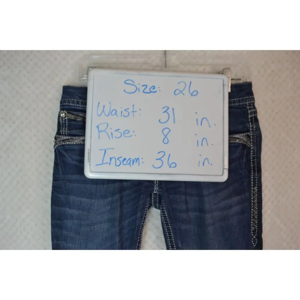 Rock Revival Women's 26 Long Deeka Straight Leg Embellished Stretch Jeans